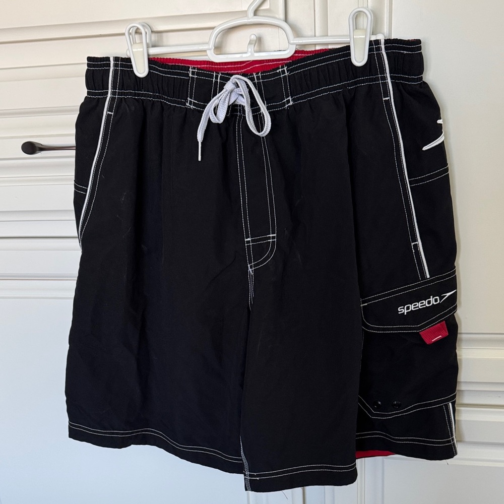 Speedo Men's Black Swim Trunks with White Accents